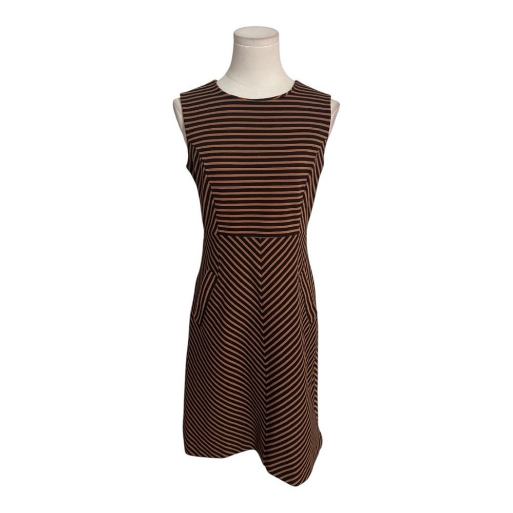LANDS’ END Orange Brown Black Sleeveless Sheath Dress Striped Mini Size 2 Skater